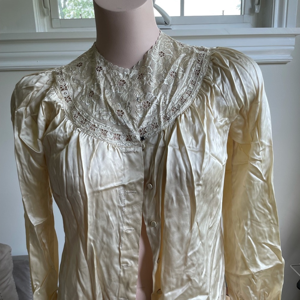 Nice Cream Lace button up silky fancy Long sleeve shirt